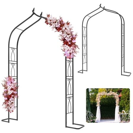 8FT Garden Arch Trellis, Outdoor Steel Arbor with Ground Stakes for Climbing Plants, Wedding Ceremony Archway for Lawn, Patio, Backyard Decor
