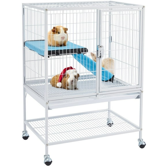 WSSYzyzf  Small Animal Cage, Metal Pet Cage with Removable Tray/Ladder/Wheels, Ferret Cage, Chinchilla Cage, Sugar Glider Cage, White