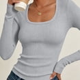 thumbnail image 5 of AherBiu Going out Tops for Women Ribble Knitted Square Neck Slim Fitted Stretch Long Sleeve Basic Layer Cute Shirt Blouse, 5 of 8