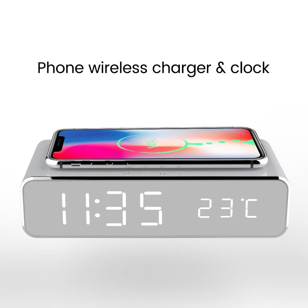 Electric LED Alarm Clock With Wireless Phone Charger Digital Thermometer 2020 FR 