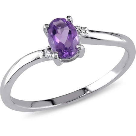 3/8 Carat T.G.W. Amethyst and Diamond-Accent 10kt White Gold Bypass Ring