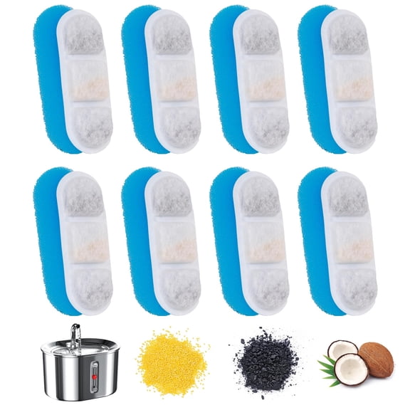 ACDANC Cat Water Fountain Filter, 8 Pack Replacement Filters for 2.5L/85oz Automatic Pet Fountain, Triple Filtration System