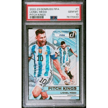 Lionel Messi 2022 Donruss FIFA World Cup Pitch Kings Soccer Card #1 Graded PSA 10