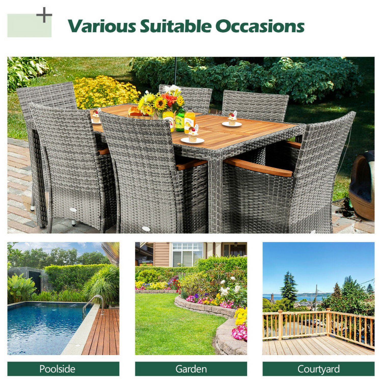 Aimee Lii 7 Pieces Patio Acacia Wood Cushioned PE Rattan Wicker Dining Set, Outdoor Patio Furniture Aimee Lii 7 Pieces Patio Acacia Wood Cushioned PE Rattan Wicker Dining Set, Outdoor Patio Furniture