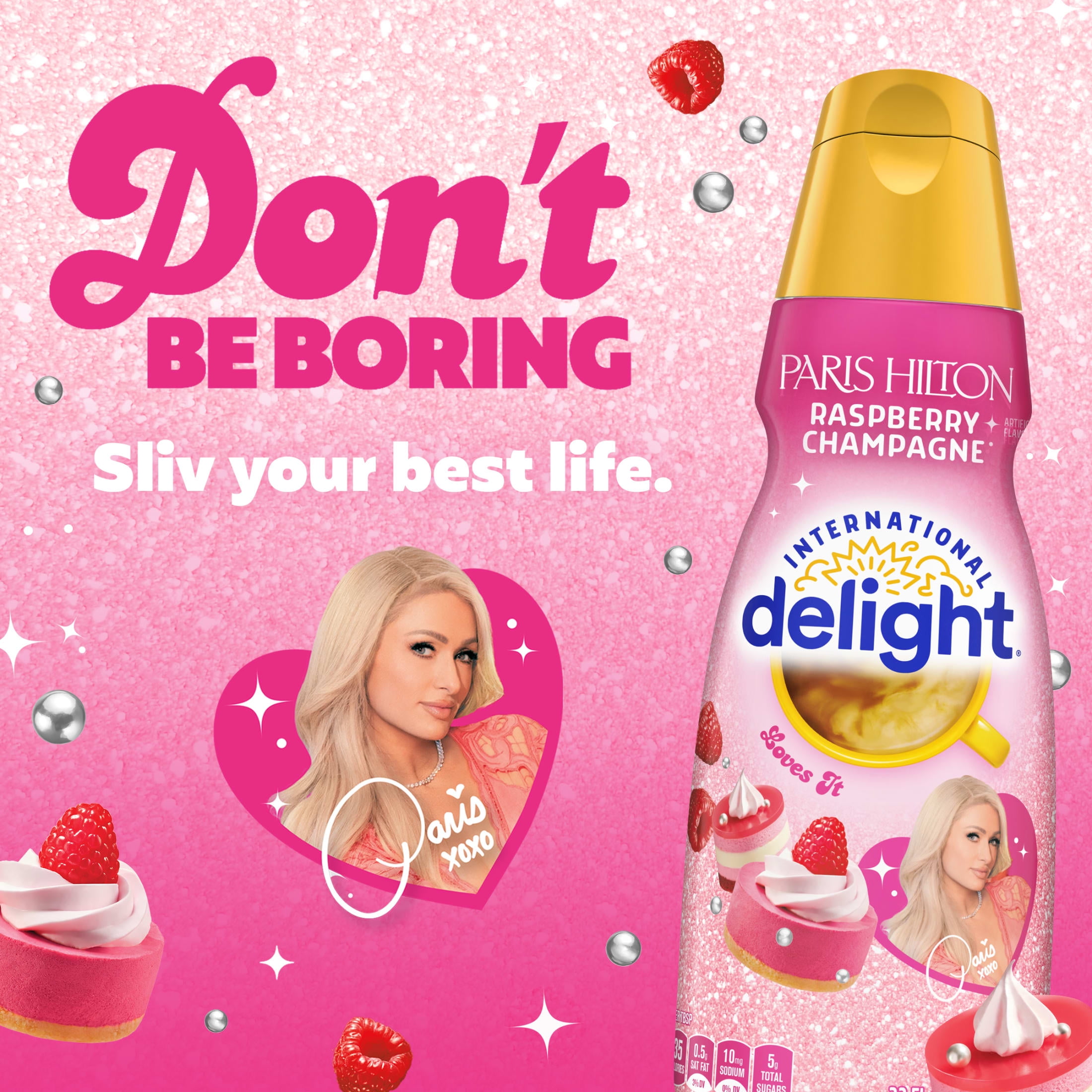 International Delight Paris Hilton Raspberry Champagne Coffee Creamer Bottle, 32 fl oz