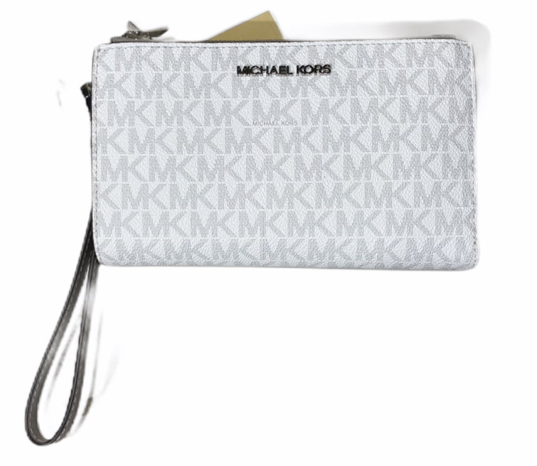 Michael Kors Jet Set Travel Double Zip Phone Wristlet wallet MK White Grey