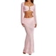 thumbnail image 3 of Mujeres Y2K Hollow Out Falda de punto Conjuntos de manga larga Cuello cuadrado Crop Tops + Faldas largas Mujer Sexy Beach 2pcs Sets, 3 of 5