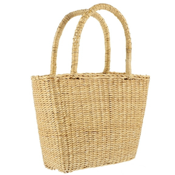 MLINS Tote Bag with Zipper Straw Weaving Summer Handbag Handmade Woven Travel