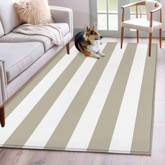 Beige and Area Rugs 4x6 ft White Stripe Washable Rug Non Slip Indoor Carpet Absorbent Floor Mat for Living Room Bedroom Dining Room