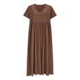 thumbnail image 5 of Summer Dresses for Women Short Sleeve Cre W Neck Cotton Linen Boho Dresses Button Solid Color Causal Loose Beach Vacation Maxi Dresses with Pockets, 5 of 7