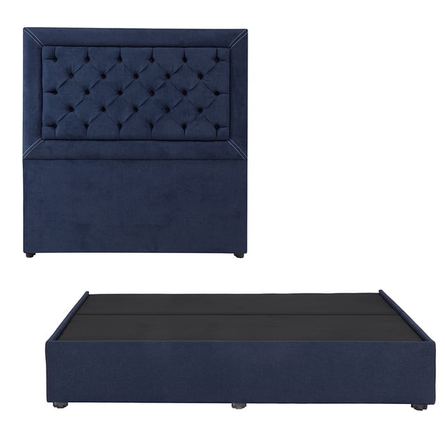 Base Cama King Size + Cabecera Mary Dicasa Azul Marino