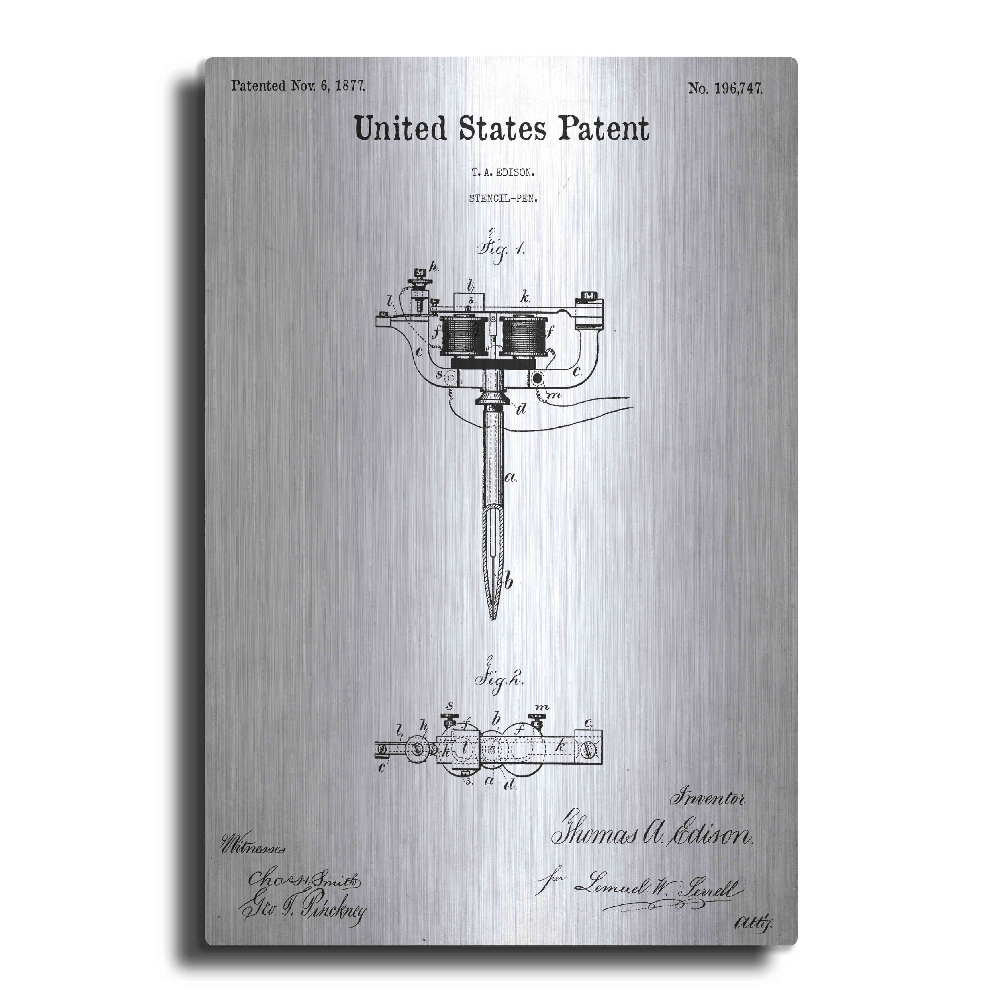 Luxe Metal Art 'Tattoo Stencil Pen Blueprint Patent White' Acrylic