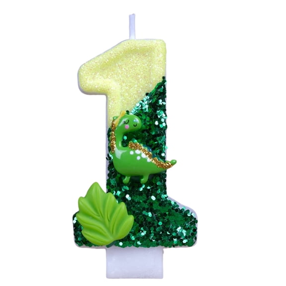 Dinosaur Green Birthday Candles, Number Candle, Dinosaur Party Decorations, Sequin 3D Dinosaur Numeral Candle Dino Theme Cake Topper Anniversary Party Decor