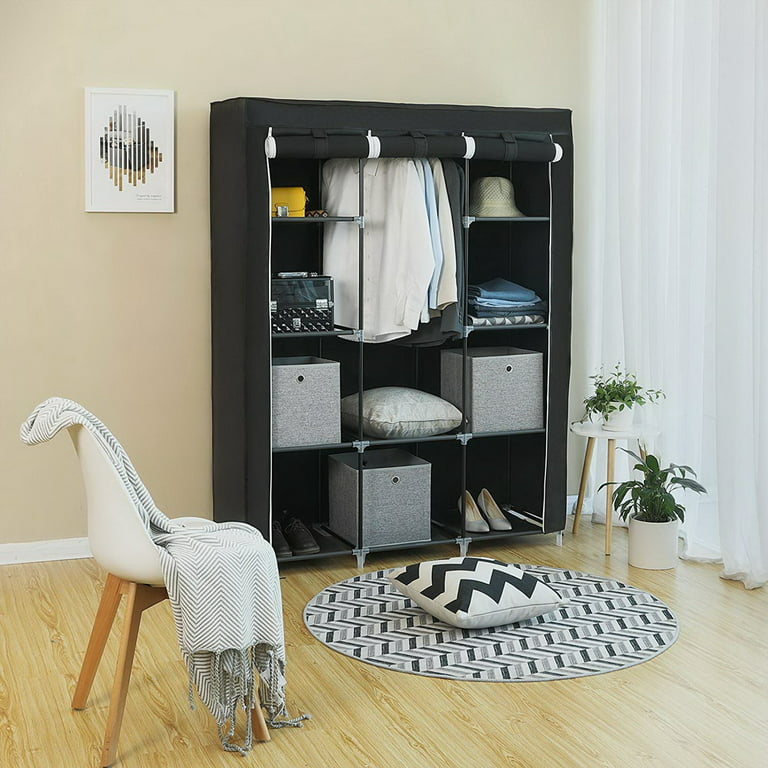 Veryke 67 Portable Closet Organizer Wardrobe Clothes Rack with Shelve -  Black 
