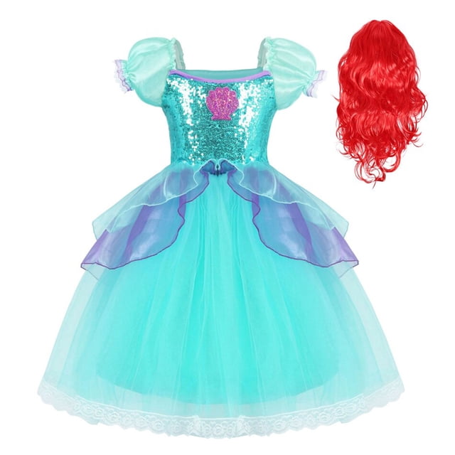 Vestido de tul de encaje de princesa Ariel de Disney para niños, disfraz de sirena con lentejuelas zhangyuxiang unisex