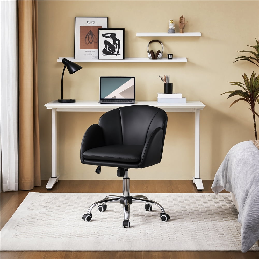 Yaheetech Swivel Rolling Desk Chair Makeup Vanity Chair with Armrests, Black