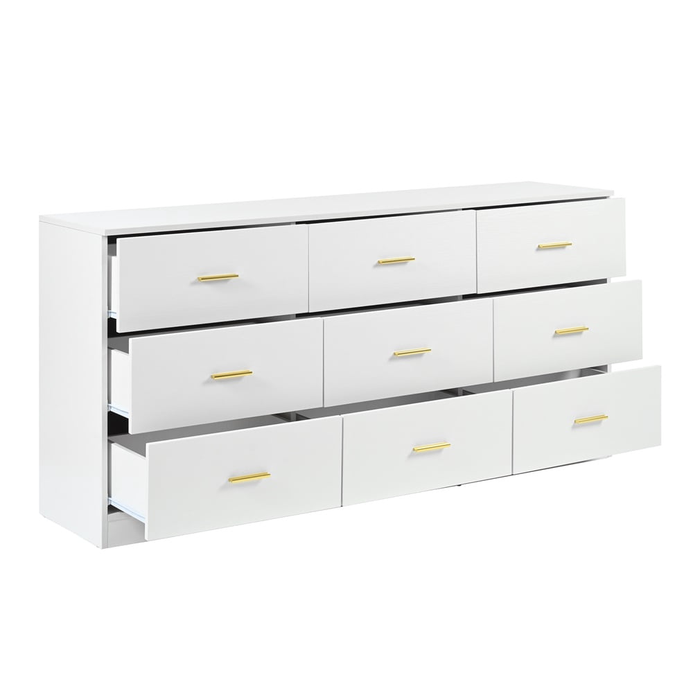 MAYEERTY Modern Natural 9-Drawer Dresser for Bedroom, Wide Chest of Drawers, White