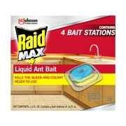 Raid Max Liquid Ant Bait, Kills the Colony, Ant Poison Bait Stations for Home, 4 Count