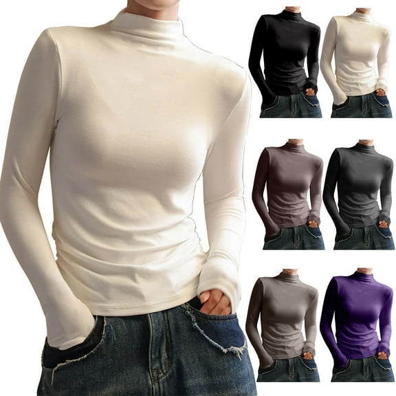 Dgankt Shirts for Women Womens Slim Fitted Mock Turtleneck Tops Long Sleeve Lightweight Base Layer Shirts Bottom Long Sleeve Top