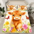 thumbnail image 2 of Manfei Watercolor Highland Cow Queen Sheet Sets for Kids Boys Girls, Spring Garden Floral Flat Sheet, Colorful Butterfly Queen Fitted Sheet, Super Cozy Room Decor 4pcs, 2 of 7