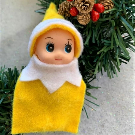 Munchkins and Doodlebugs Yellow Baby Elf Figurine, Elf Baby, Christmas Elves
