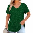 thumbnail image 5 of yoeyez Women's Sparkly Plus Size T-Shirt Glitter V-Neck Short Sleeve Tee Fashion Casual Loose Fit Evening Outings Party Tops Green,XXL, 5 of 7