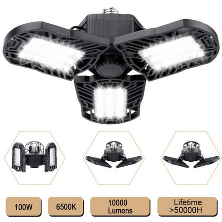 100w Led Garage Lights 6500k 10000lumnes Work Light Basement Lighting For E26 E27 Deformable Adjustable Garage Ceiling Lights Fixture 50 000 Hours