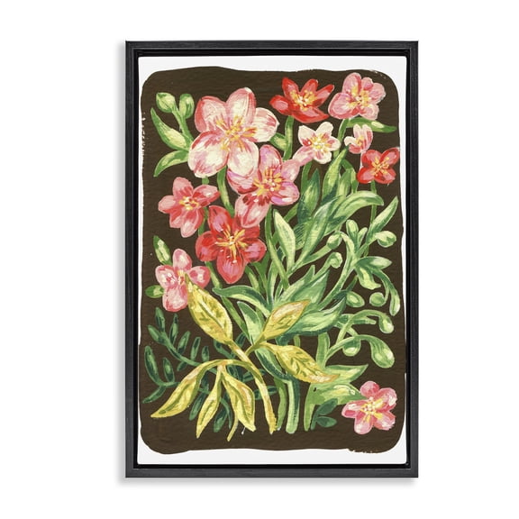 Stupell Industries Garden Flowers on Brown Floral Painting Black Floater Framed Canvas Art Print Wall Art, 17 x 25