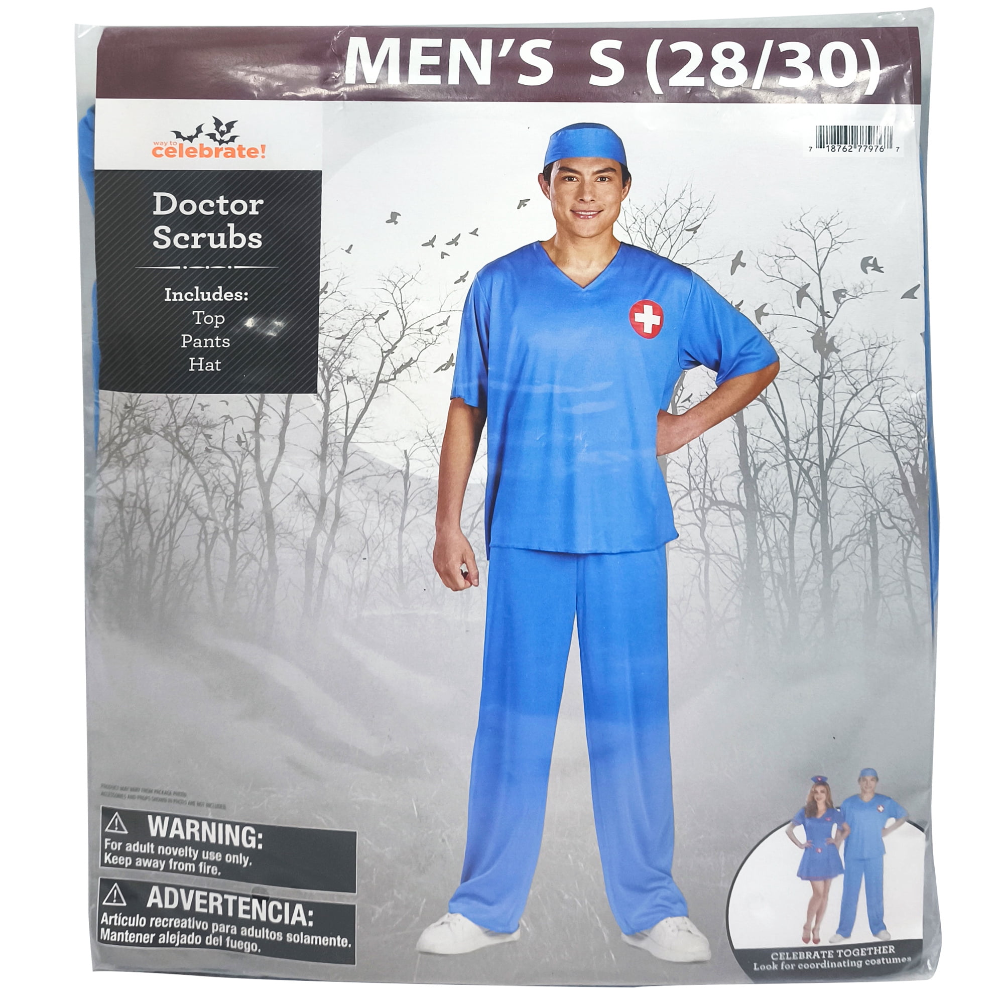 Doctor Scrubs Halloween Costume for Adults, Men's Size S (28/30), by Way to Celebrate