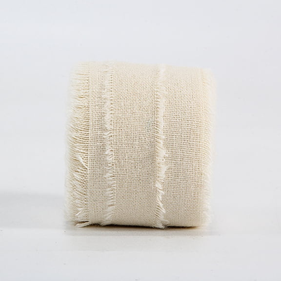 NAMZI 5 Yard 1.6 Inch Rustic Cotton Linen Ribbon, Frayed-Fringe Style for Wedding Invitations, Bridal Bouquets, Gift Wrapping & Crafts, Beige