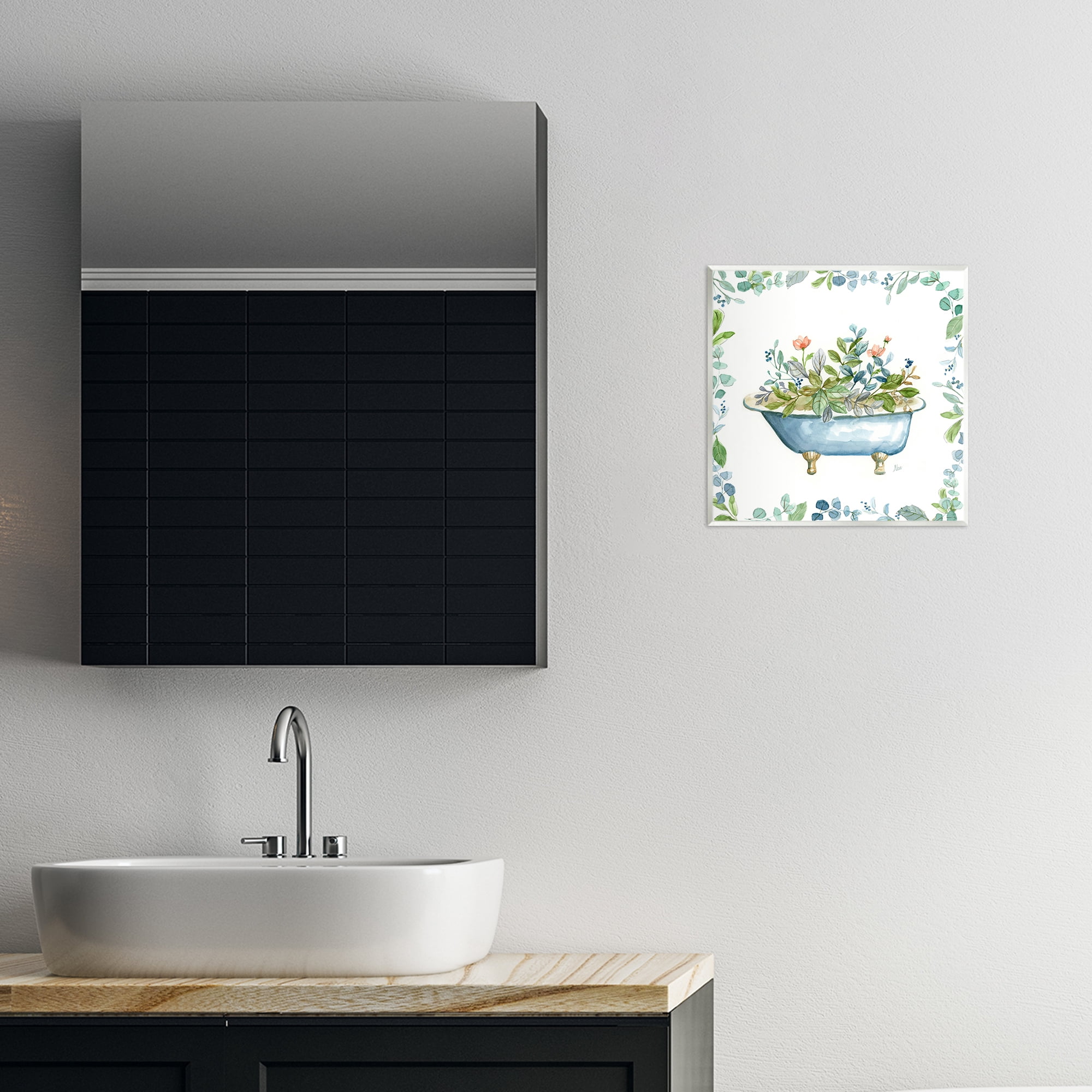 Stupell Industries Botanical Bath Tub Typography Painting Unframed Art Print Wall Art, 12 x 12