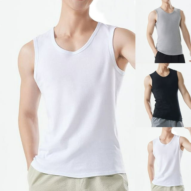 Sentmoon Compression Tank Top Men and Sleeveless Crew Neck Summer Undershirt Solid Color Quick Dry Loose Oversized Mens Clothing Holiday for Summer Beach Days Gray XXXXL