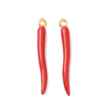50 pc Alloy Enamel Pendants Cadmium Free & Lead Free Horn of Plenty Italian Horn Cornicello Golden FireBrick 24x3x3mm Hole: 1.2mm Alloy+Enamel