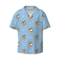 thumbnail image 4 of Uemuo Cute Cartoon Corgi Pattern Cotton Linen Short Sleeve Shirts,Casual Lightweight Button Down Shirts,Vacation Beach Summer Tops-Medium, 4 of 7