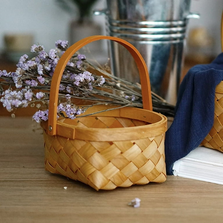 Hand Woven Wood Basket Vegetable Fruit Home Daily Necessities Easter  Storage Basket New