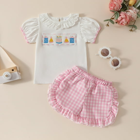 CYRBOKO Toddler Girls Outfit Sets, Elastic Waist 2 Pieces Short Sleeve T Shirts with Shorts Sets Pink Size 2-3 T