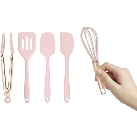 Mictong Silicone Mini Kitchen Utensils Set, Silicone Mini Cooking Utensils Set, Suitable for Kitchen, Pink, 5-piece Set