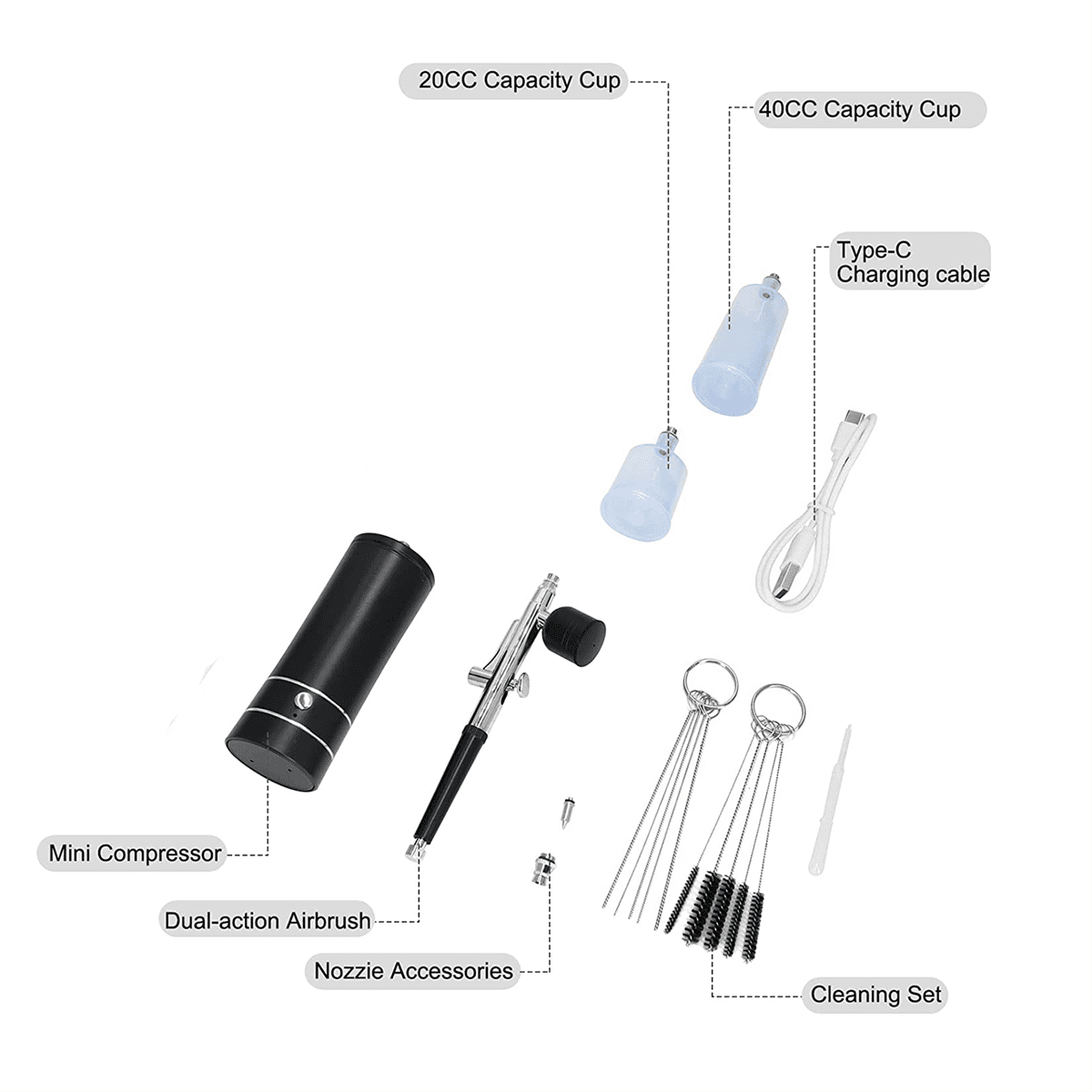 Kit with Compressor, Rechargeable Portable High Pressure Air Brushes with 0.3mm Nozzle