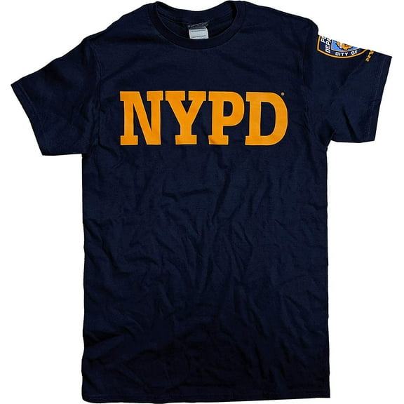NYPD Short Sleeve Yellow Print with Sleeve Badge T-Shirt Navy Large