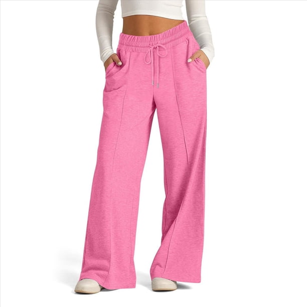 Pantalones Deportivos de Pierna para Mujer, Holgados, con Cordón Elástico, de Cintura Alta, Estilo Palazzo. Rosa M
