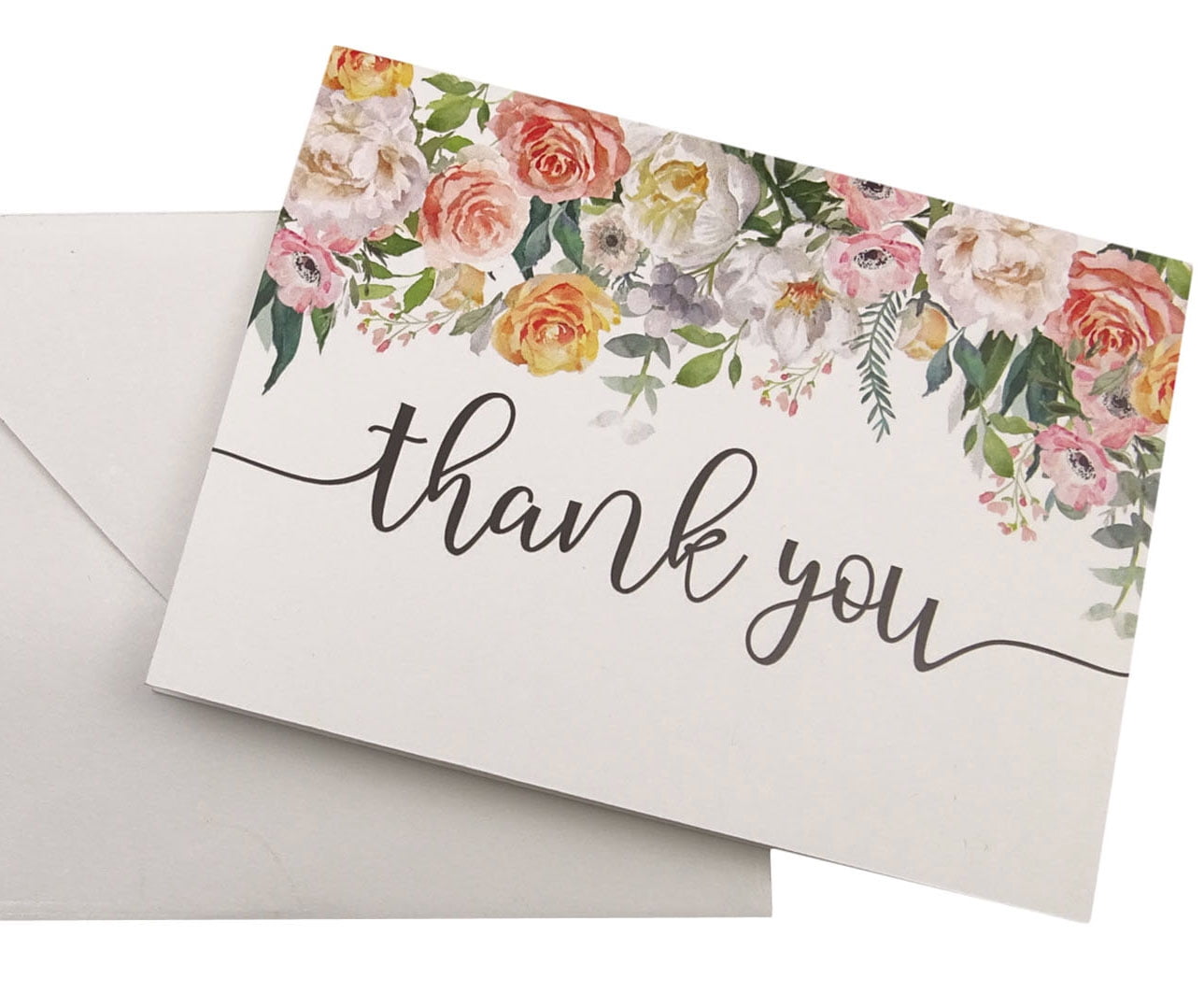 Darling Souvenir Roses Floral Wedding Thank You Greeting Cards Pack Of 36 Pcs With White Envelopes