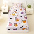 thumbnail image 3 of Manfei Halloween Kawaii Ghost Twin Sheets 3pcs, Festival Theme Bats Bedding, Lavender Purple White,1 Fitted Sheet, 1 Flat Sheet and 1 Pillowcase, 3 of 5