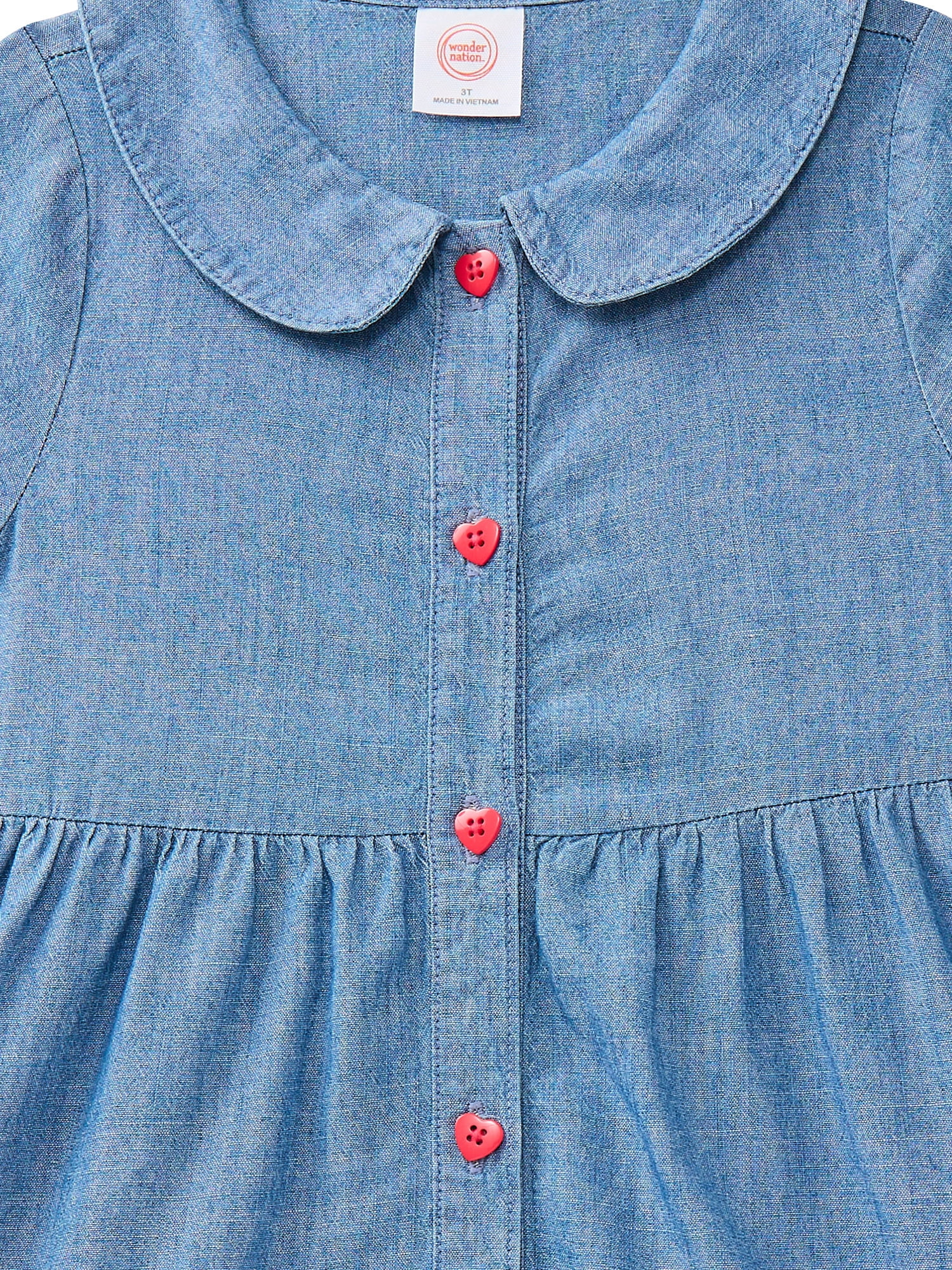 Wonder Nation Toddler Girls Cotton Tiered Denim Dress with Short Sleeves, Sizes 12M-5T