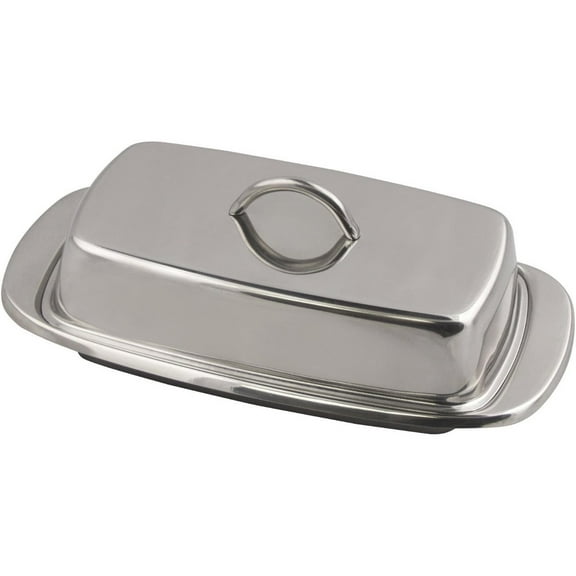 Stainless Steel Double Butter Dish With Lid, 2 Butter Stick Capacity