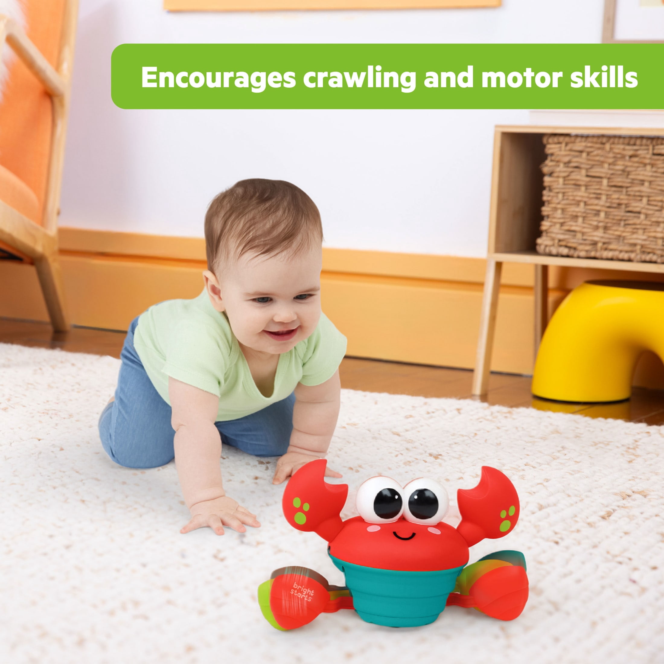 Bright Starts Rockin’ Crawling Crab Interactive Musical Baby Toy, Red, Unisex, Infant