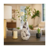Modern Glass Vase - Handcrafted Decorative Marble Patterned Glass - Contemporary Home & Office Decor - Ideal for Living Room, Bedroom, or Table Centerpiece - 11" White