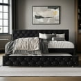 thumbnail image 2 of Home Design Darcey Luxurious Velvet Upholstered Daybed with Pull-Out Trundle, Diamond Button Tufted, Dark Gray, Easy Assembly, 2 of 10