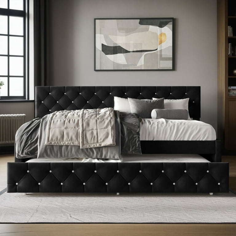 Home Design Darcey Twin Daybed with Trundle, Dark Gray Velvet photo 2