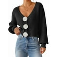 thumbnail image 2 of Chic 3D Flower Crop Cardigan Sweaters for Female Fall Loose Open Front Long Sleeve Knitted Cozy Outerwear Black S, 2 of 9