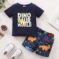 thumbnail image 2 of Otqutp Birthday Clothing Sets for Toddler Boys Short Sleeve Cartoon Dinosaur Prints T Shirt Tops Shorts Child Kids Outfits for 0 to 18 Months, 2 of 6